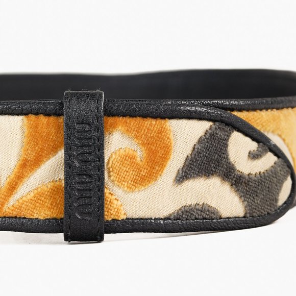 Miu Miu Burn Out Velvet Black Gold Brocade Belt With Gold Studded Buckle, Size S - Picture 4 of 7